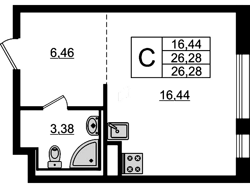 Квартира студия 26.28 м², 12/12 эт., ЖК «Новые Лаврики»